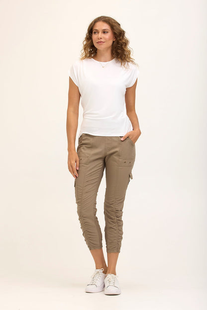 Wearables Tilton Stretch Poplin Ruched Crop Skinny Pant Truffle - XCVI