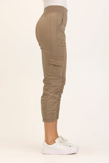 Wearables Tilton Stretch Poplin Ruched Crop Skinny Pant Truffle - XCVI