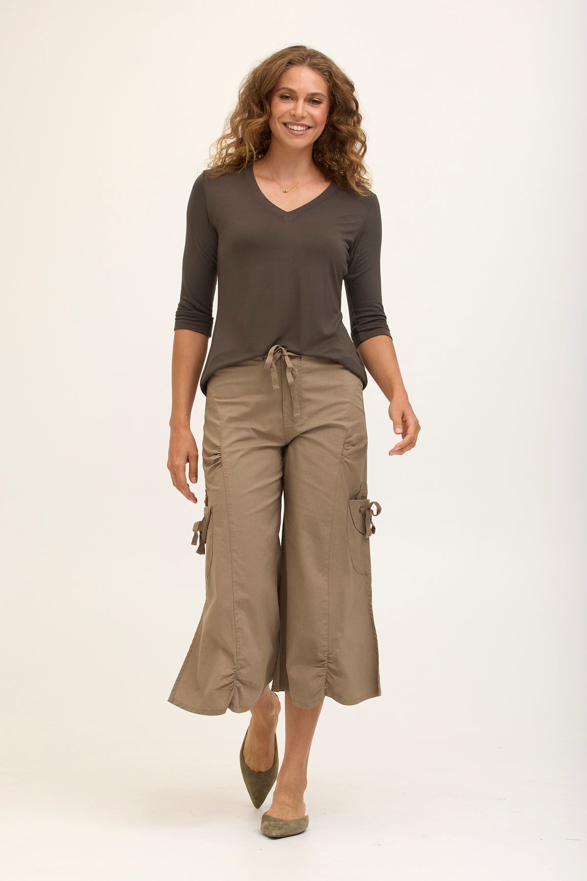 Wearables Core Cargo Gaucho Crop Stretch Poplin Pant Truffle - XCVI