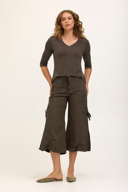 Wearables Core Cargo Gaucho Crop Stretch Poplin Pant Olive - XCVI