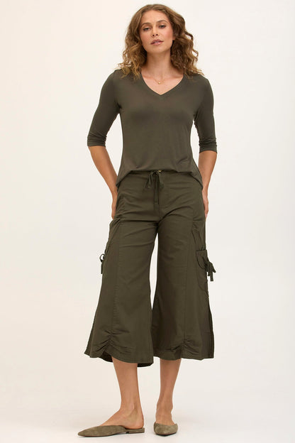 Wearables Core Cargo Gaucho Crop Stretch Poplin Pant Olive - XCVI