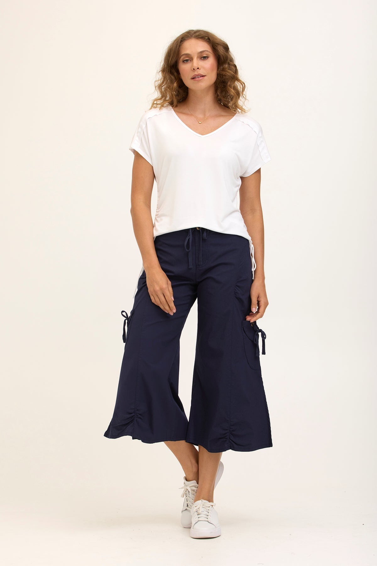 Wearables Core Cargo Gaucho Crop Stretch Poplin Pant Navy - XCVI