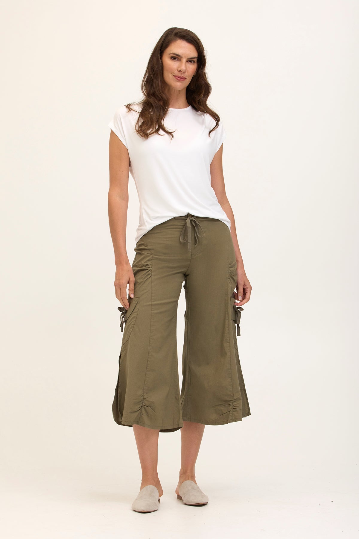 Wearables Core Cargo Gaucho Crop Stretch Poplin Pant Hillside - XCVI