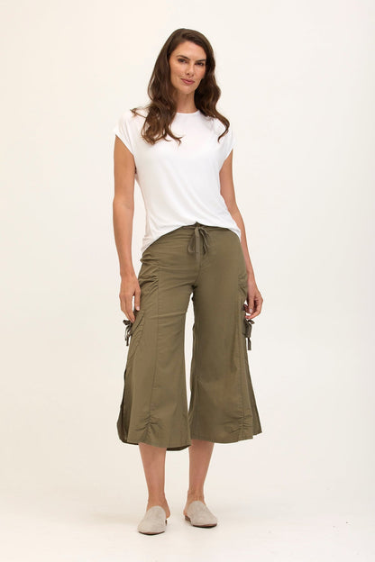 Wearables Core Cargo Gaucho Crop Stretch Poplin Pant Hillside - XCVI