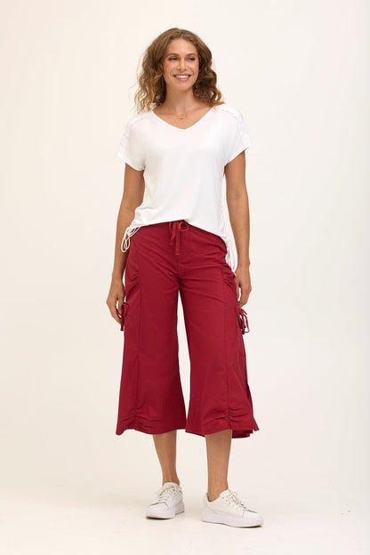 Wearables Core Cargo Gaucho Crop Stretch Poplin Pant Crimson - XCVI