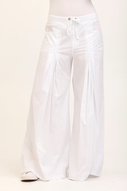 Wearables Core Zorba Stretch Poplin Box-Pleat Wide-Leg Pant White - XCVI