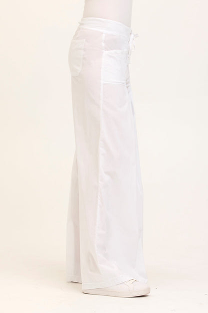 Wearables Core Zorba Stretch Poplin Box-Pleat Wide-Leg Pant White - XCVI