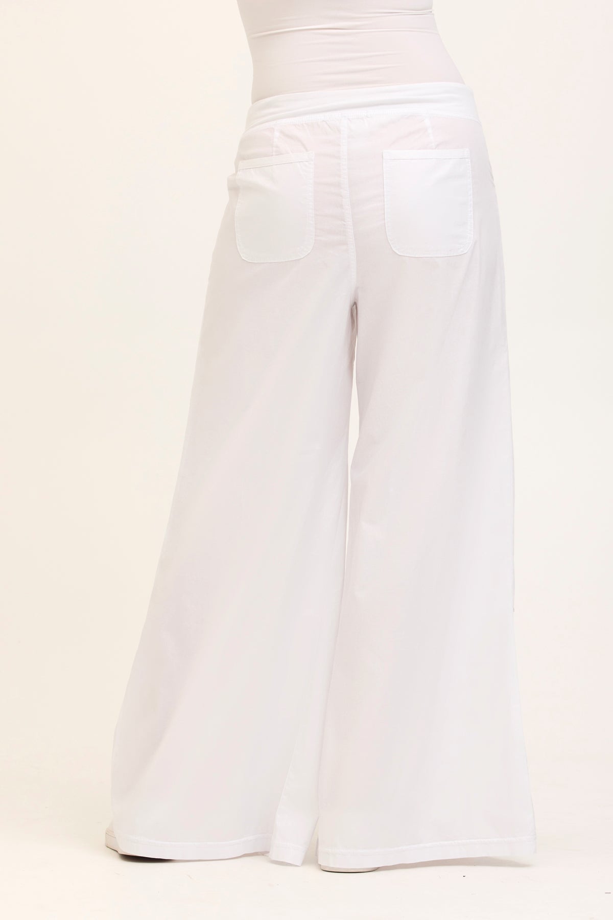 Wearables Core Zorba Stretch Poplin Box-Pleat Wide-Leg Pant White - XCVI