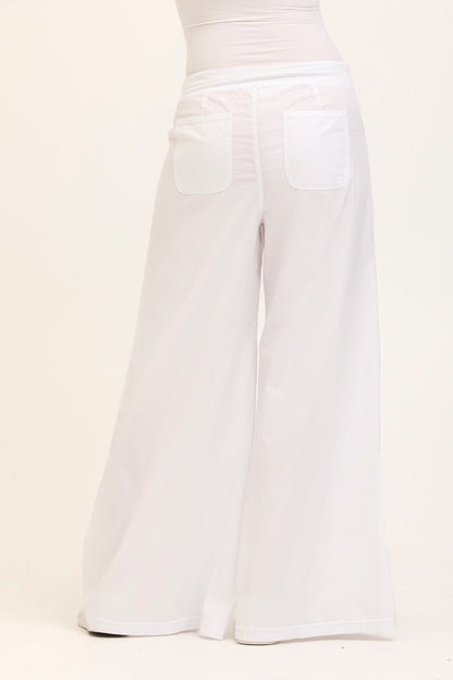 Wearables Core Zorba Stretch Poplin Box-Pleat Wide-Leg Pant White - XCVI