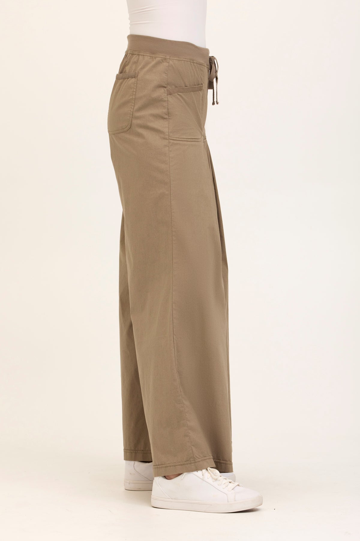 Wearables Core Zorba Stretch Poplin Box-Pleat Wide-Leg Pant Truffle - XCVI