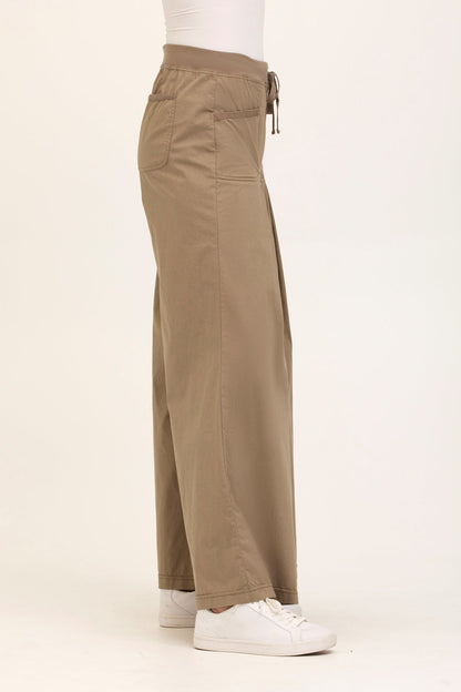 Wearables Core Zorba Stretch Poplin Box-Pleat Wide-Leg Pant Truffle - XCVI