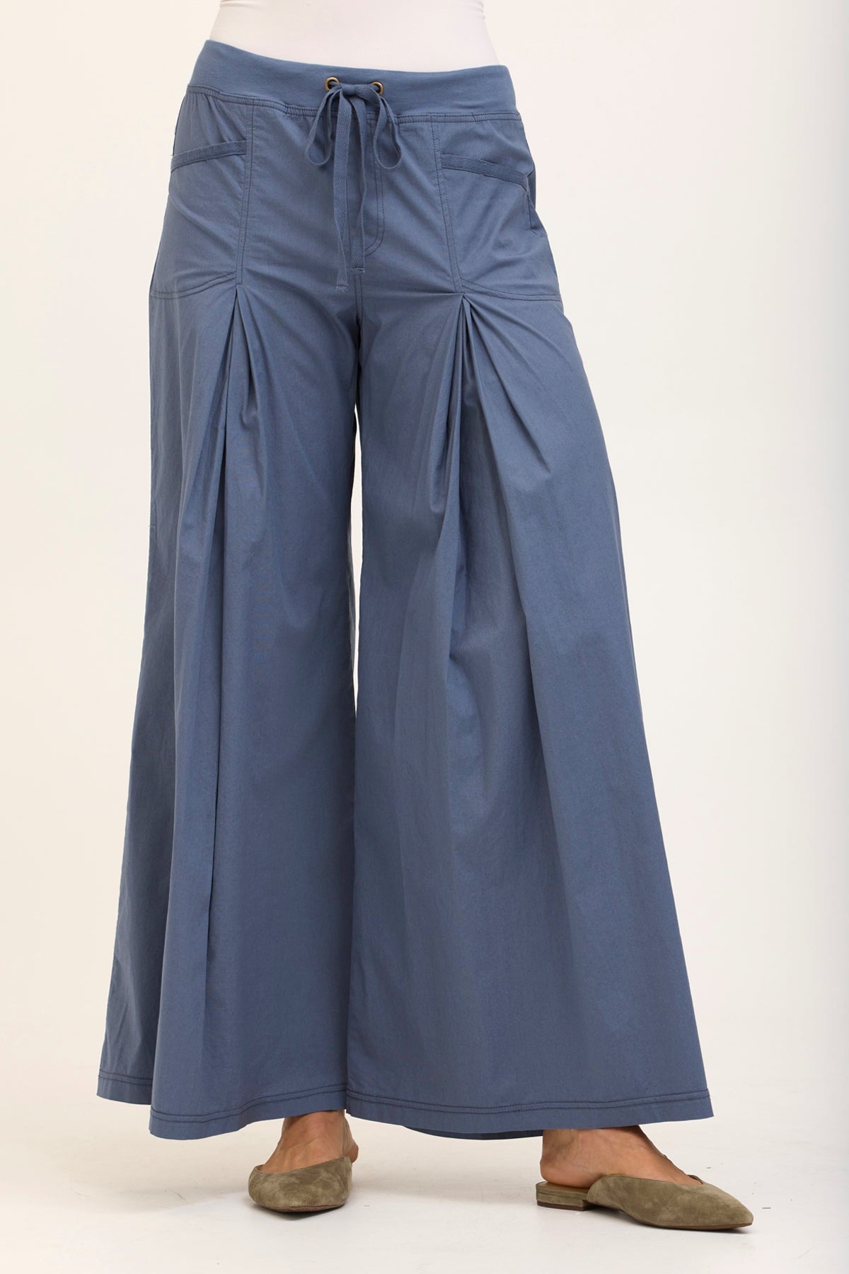 Wearables Core Zorba Stretch Poplin Box-Pleat Wide-Leg Pant Tidal - XCVI