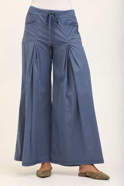 Wearables Core Zorba Stretch Poplin Box-Pleat Wide-Leg Pant Tidal - XCVI