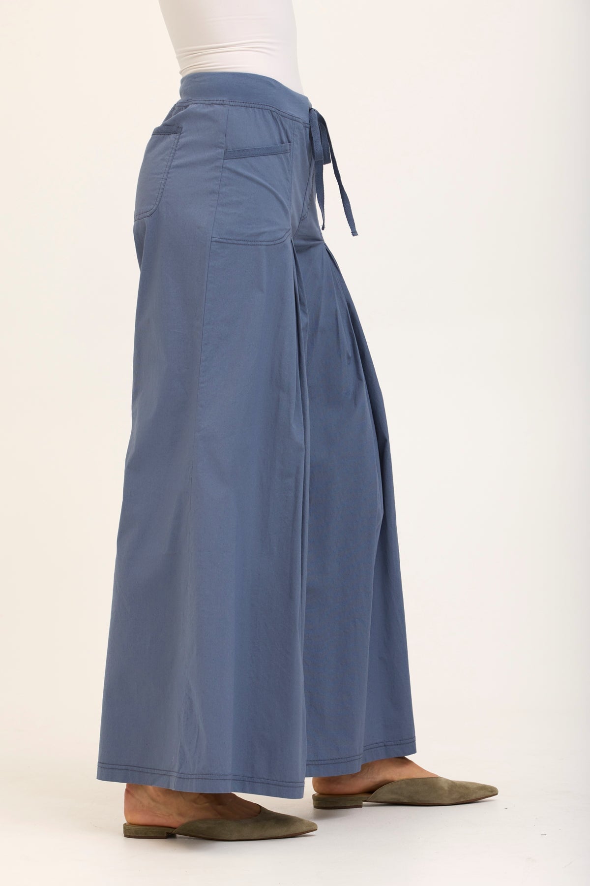 Wearables Core Zorba Stretch Poplin Box-Pleat Wide-Leg Pant Tidal - XCVI