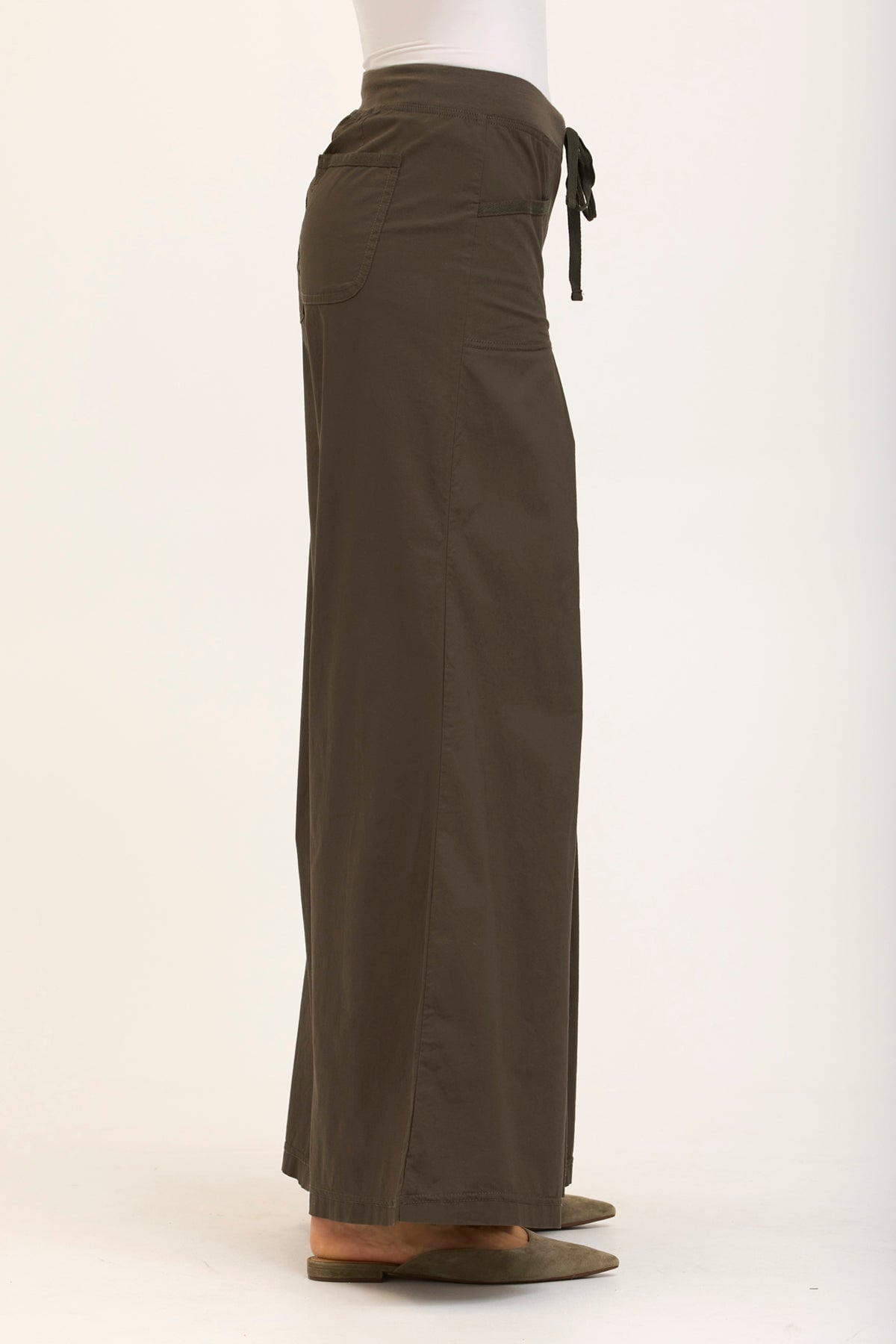 Wearables Core Zorba Stretch Poplin Box-Pleat Wide-Leg Pant Olive - XCVI