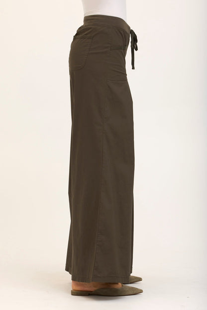 Wearables Core Zorba Stretch Poplin Box-Pleat Wide-Leg Pant Olive - XCVI