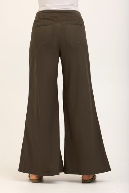 Wearables Core Zorba Stretch Poplin Box-Pleat Wide-Leg Pant Olive - XCVI