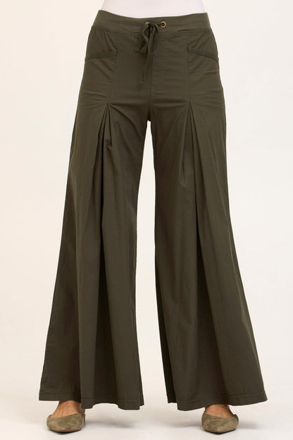 Wearables Core Zorba Stretch Poplin Box-Pleat Wide-Leg Pant Olive - XCVI