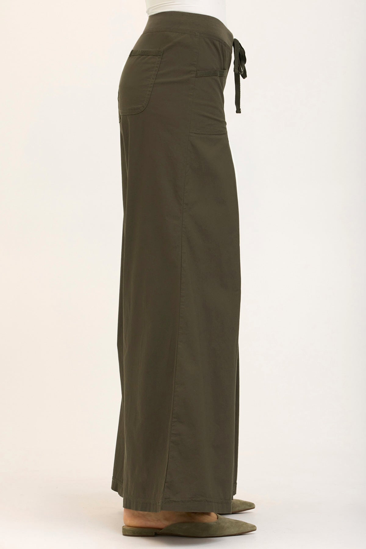 Wearables Core Zorba Stretch Poplin Box-Pleat Wide-Leg Pant Olive - XCVI