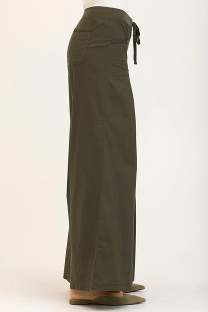 Wearables Core Zorba Stretch Poplin Box-Pleat Wide-Leg Pant Olive - XCVI