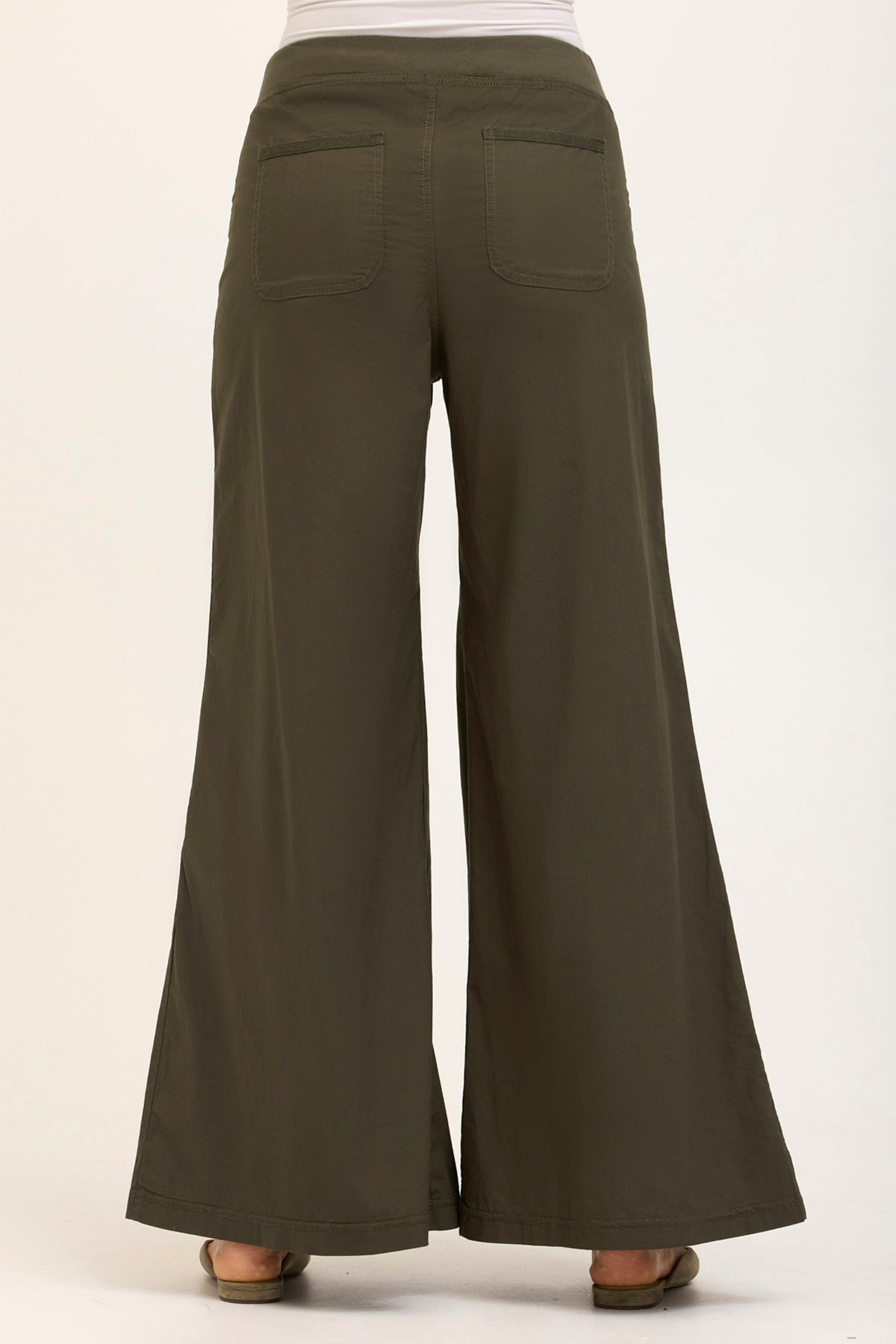 Wearables Core Zorba Stretch Poplin Box-Pleat Wide-Leg Pant Olive - XCVI
