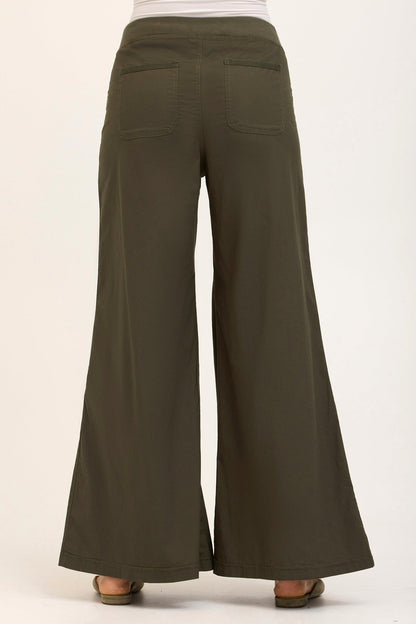 Wearables Core Zorba Stretch Poplin Box-Pleat Wide-Leg Pant Olive - XCVI