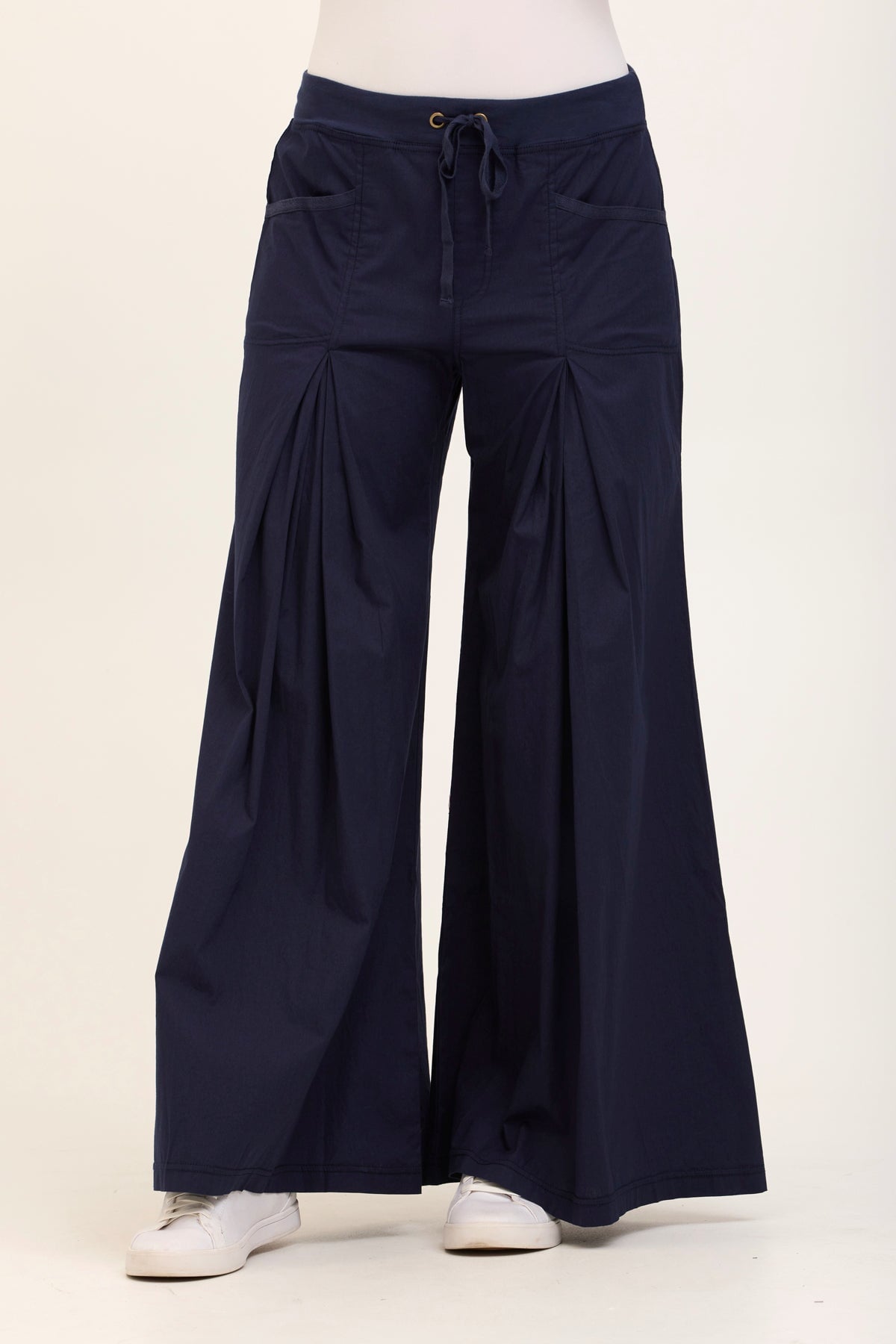 Wearables Core Zorba Stretch Poplin Box-Pleat Wide-Leg Pant Navy - XCVI