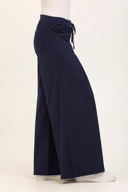 Wearables Core Zorba Stretch Poplin Box-Pleat Wide-Leg Pant Navy - XCVI
