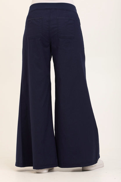 Wearables Core Zorba Stretch Poplin Box-Pleat Wide-Leg Pant Navy - XCVI