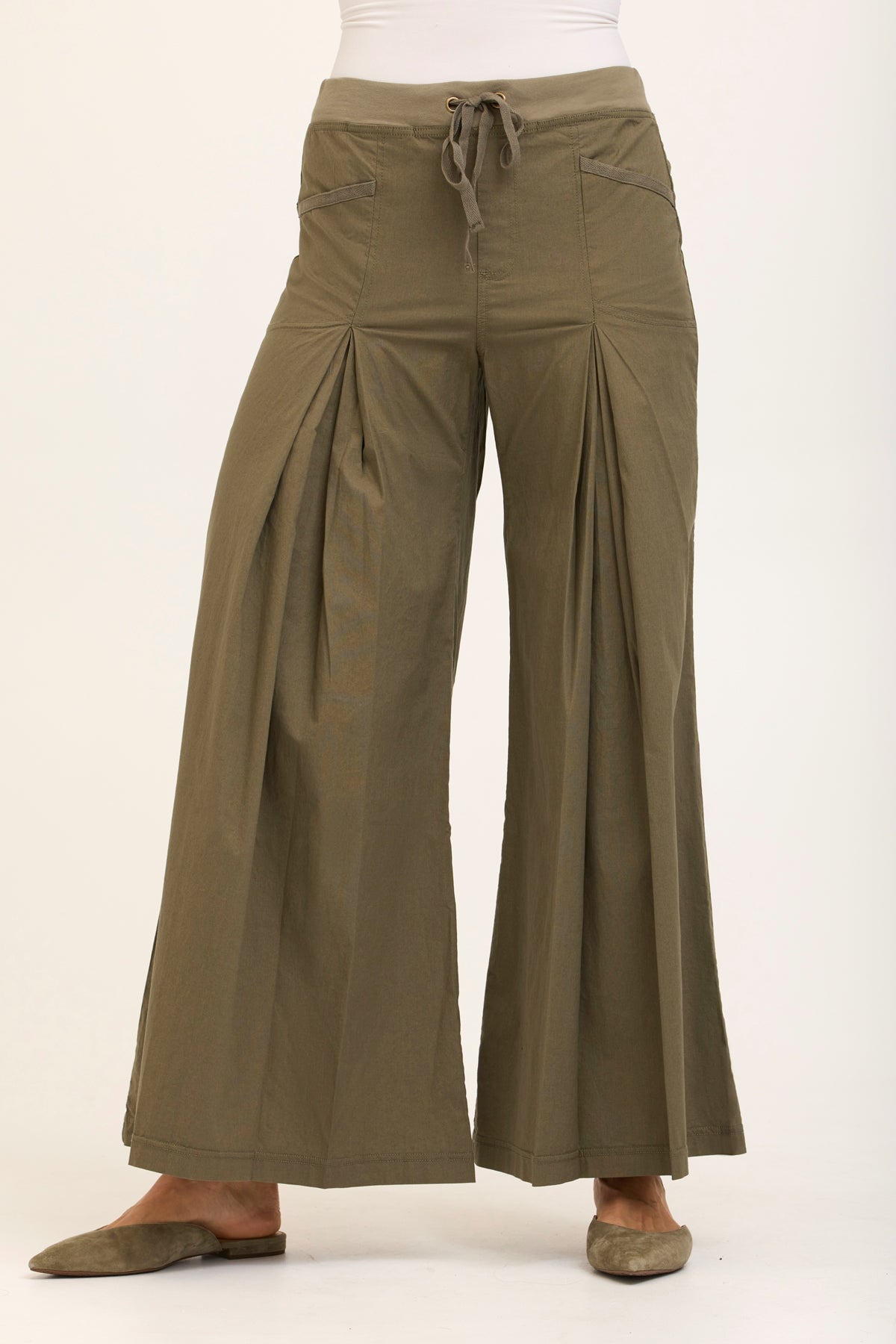 Wearables Core Zorba Stretch Poplin Box-Pleat Wide-Leg Pant Hillside - XCVI
