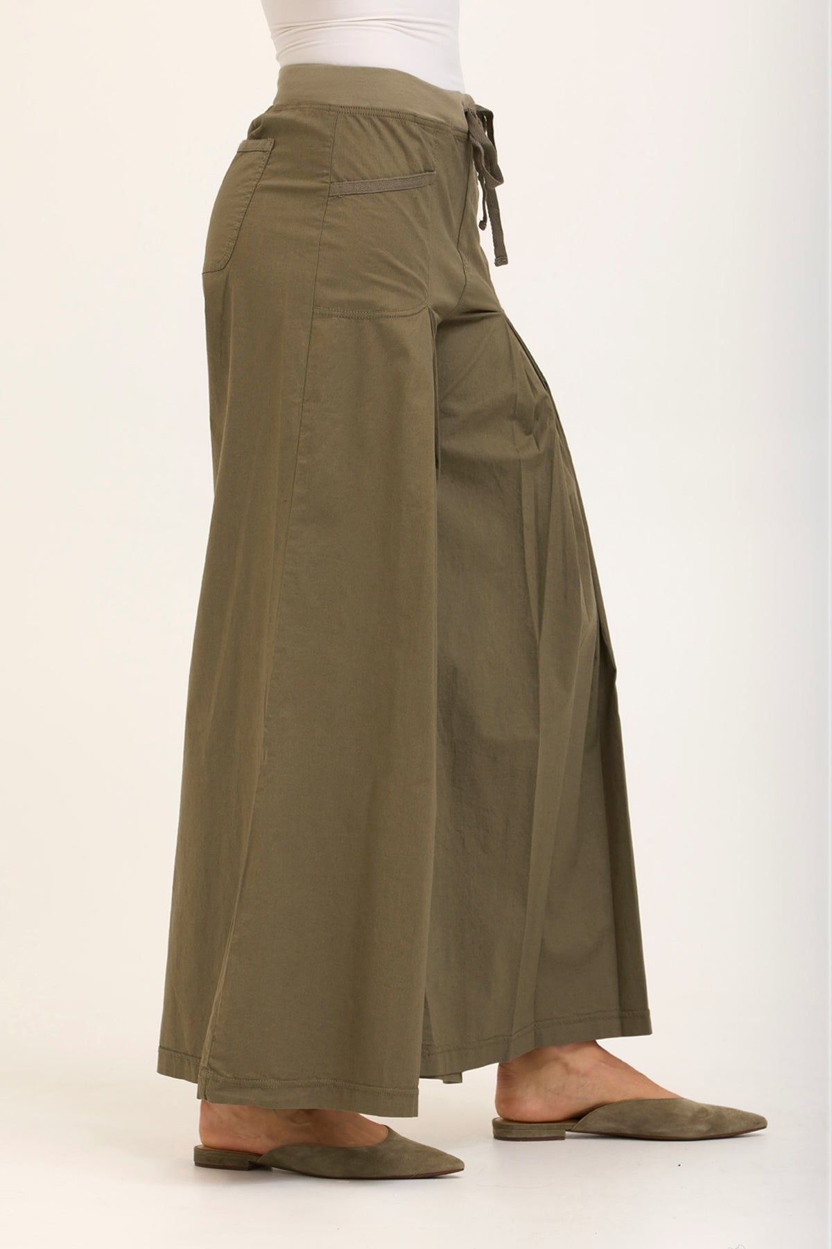 Wearables Core Zorba Stretch Poplin Box-Pleat Wide-Leg Pant Hillside - XCVI