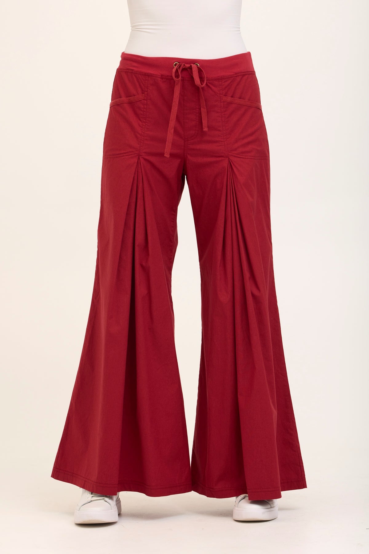 Wearables Core Zorba Stretch Poplin Box-Pleat Wide-Leg Pant Crimson - XCVI