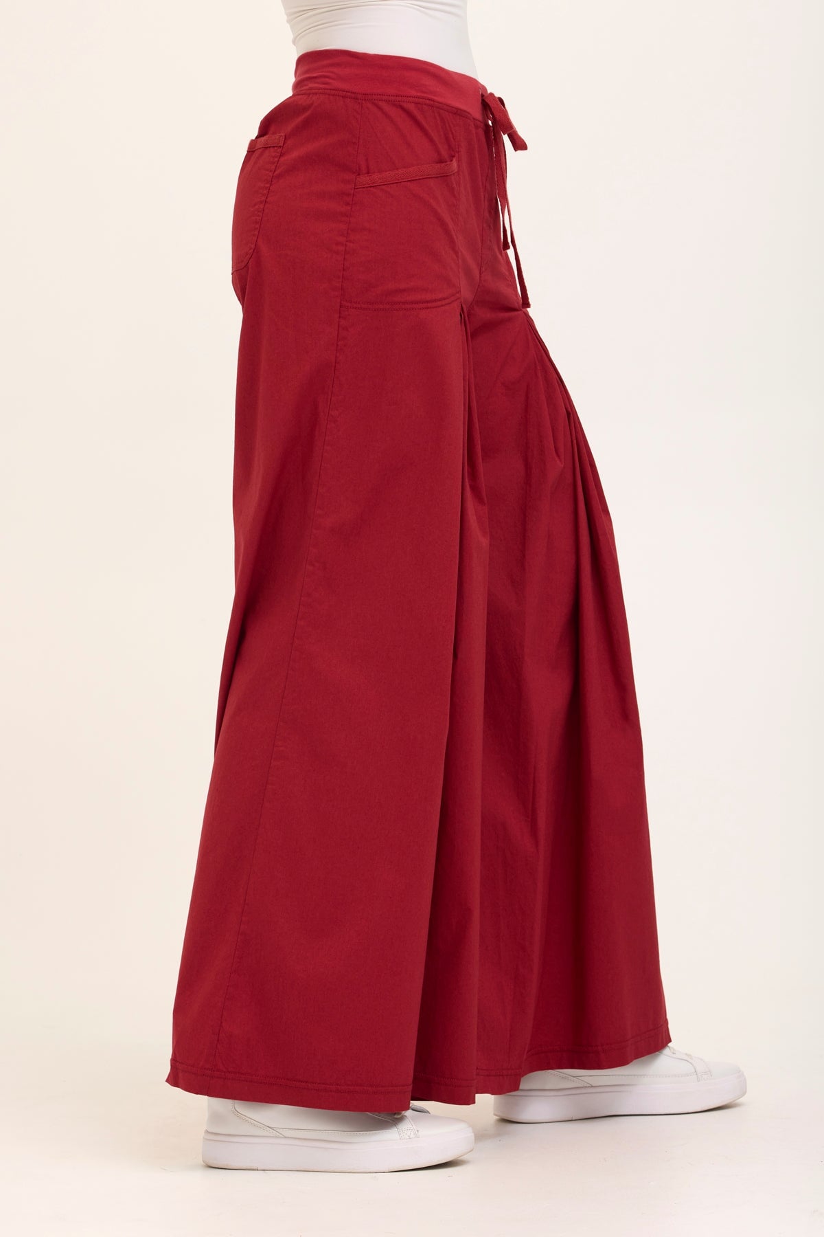 Wearables Core Zorba Stretch Poplin Box-Pleat Wide-Leg Pant Crimson - XCVI