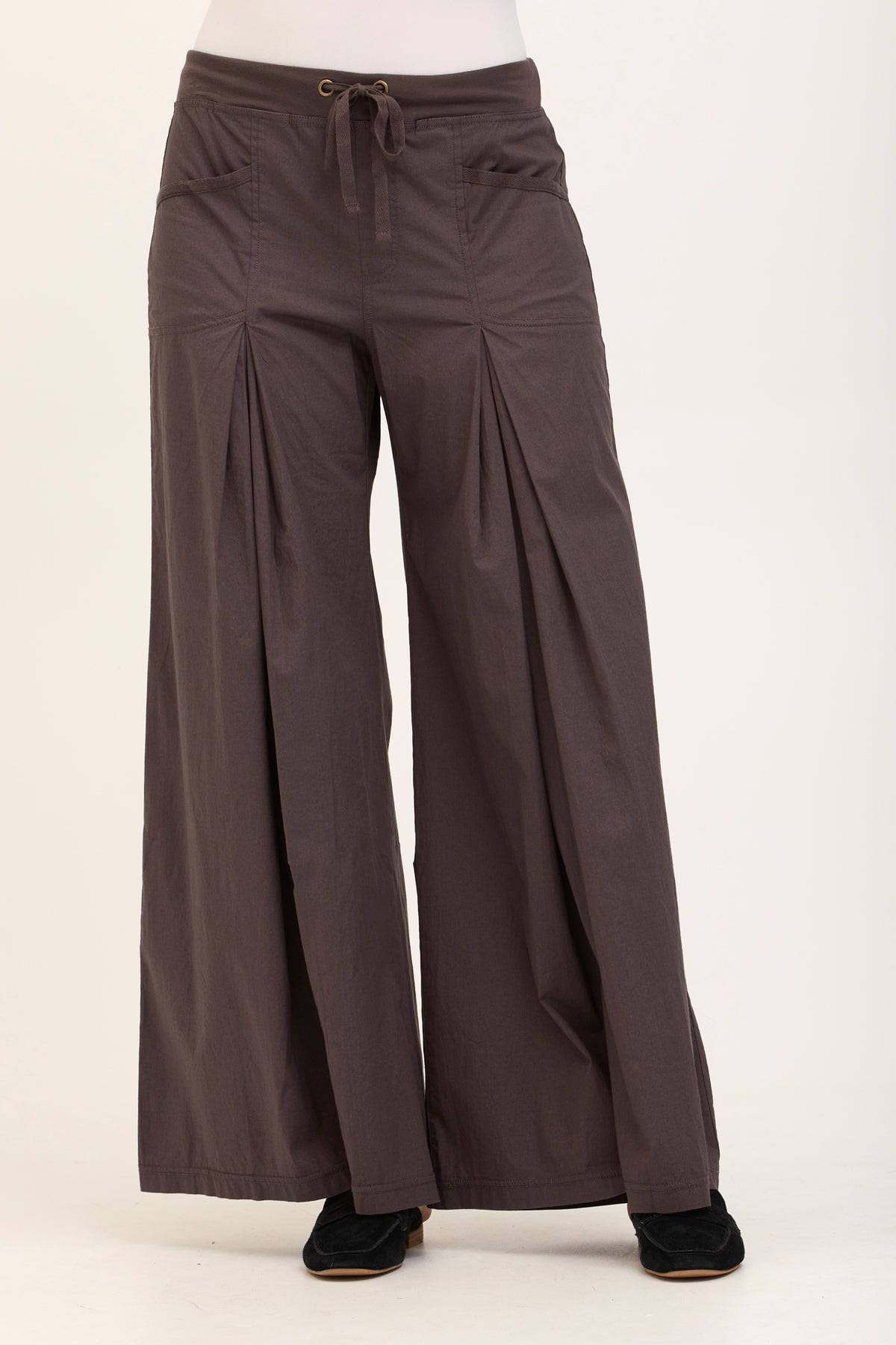 Wearables Core Zorba Stretch Poplin Box-Pleat Wide-Leg Pant Charcoal - XCVI
