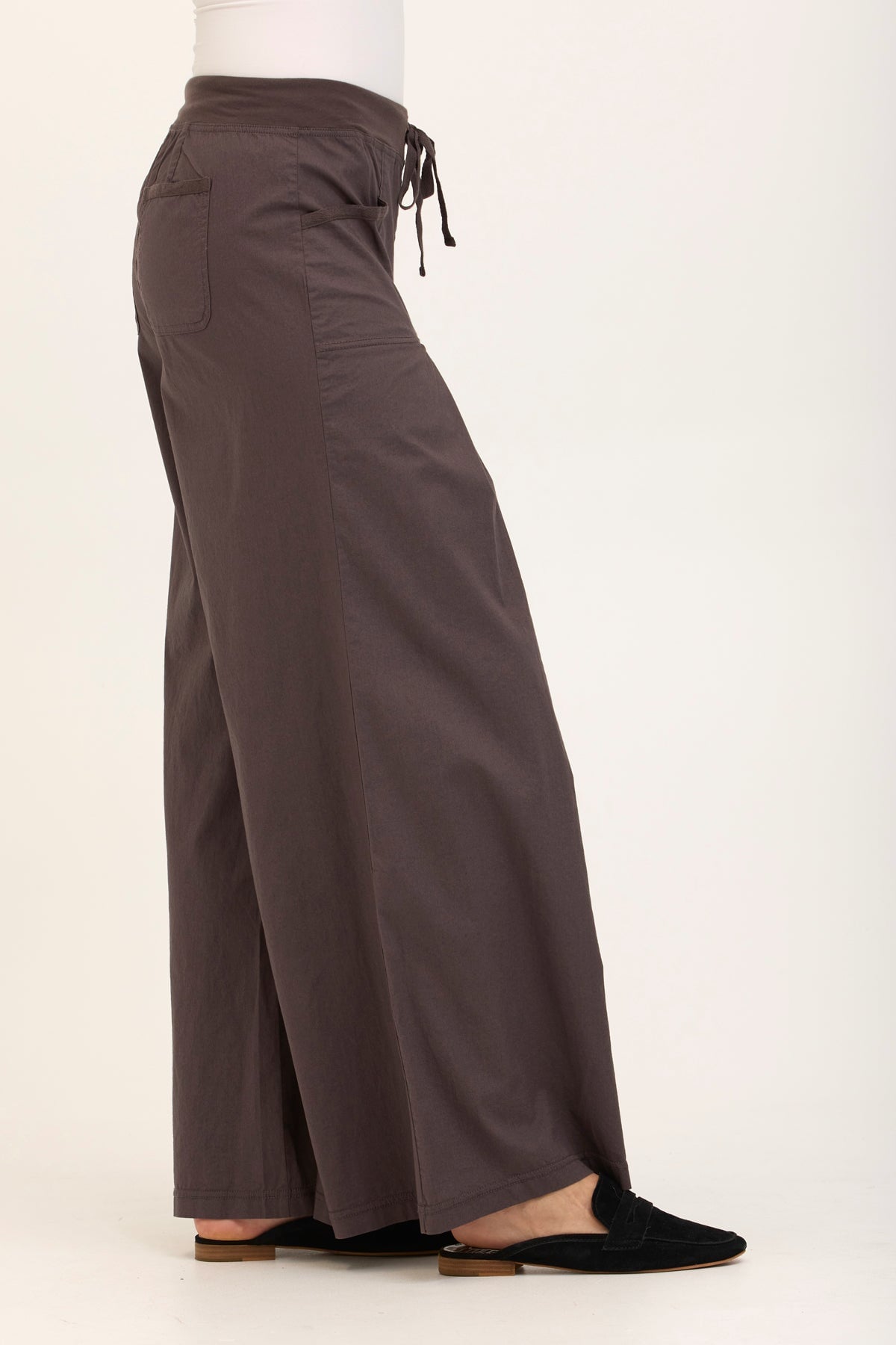 Wearables Core Zorba Stretch Poplin Box-Pleat Wide-Leg Pant Charcoal - XCVI