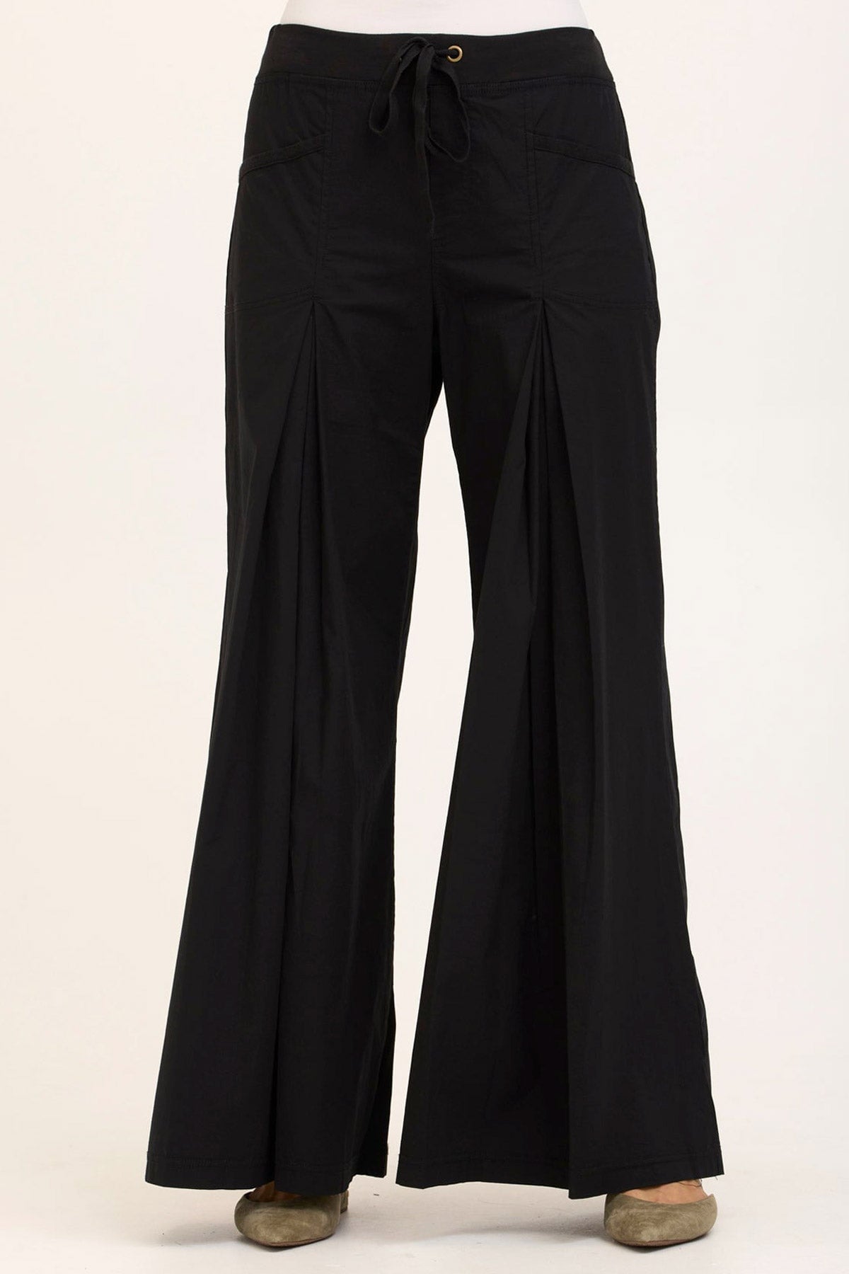Wearables Core Zorba Stretch Poplin Box-Pleat Wide-Leg Pant Black - XCVI