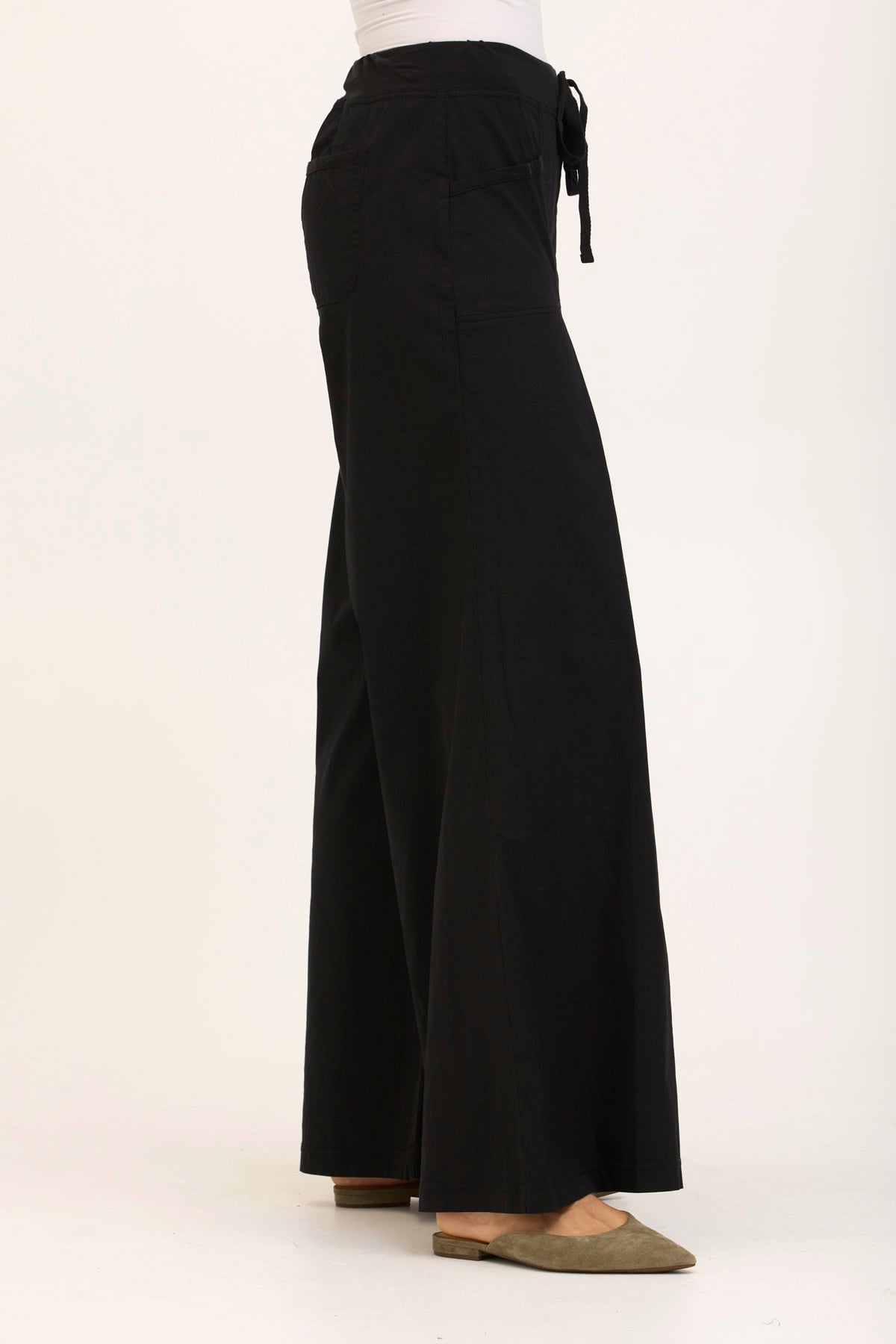 Wearables Core Zorba Stretch Poplin Box-Pleat Wide-Leg Pant Black - XCVI