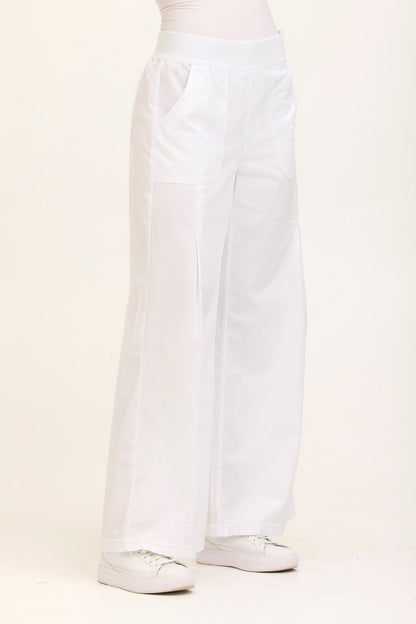 Wearables Core Dacia Stretch Poplin Wide Leg Pull-On Pant White - XCVI