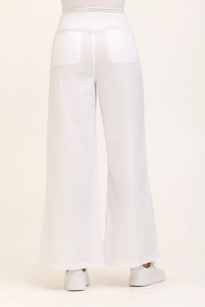 Wearables Core Dacia Stretch Poplin Wide Leg Pull-On Pant White - XCVI