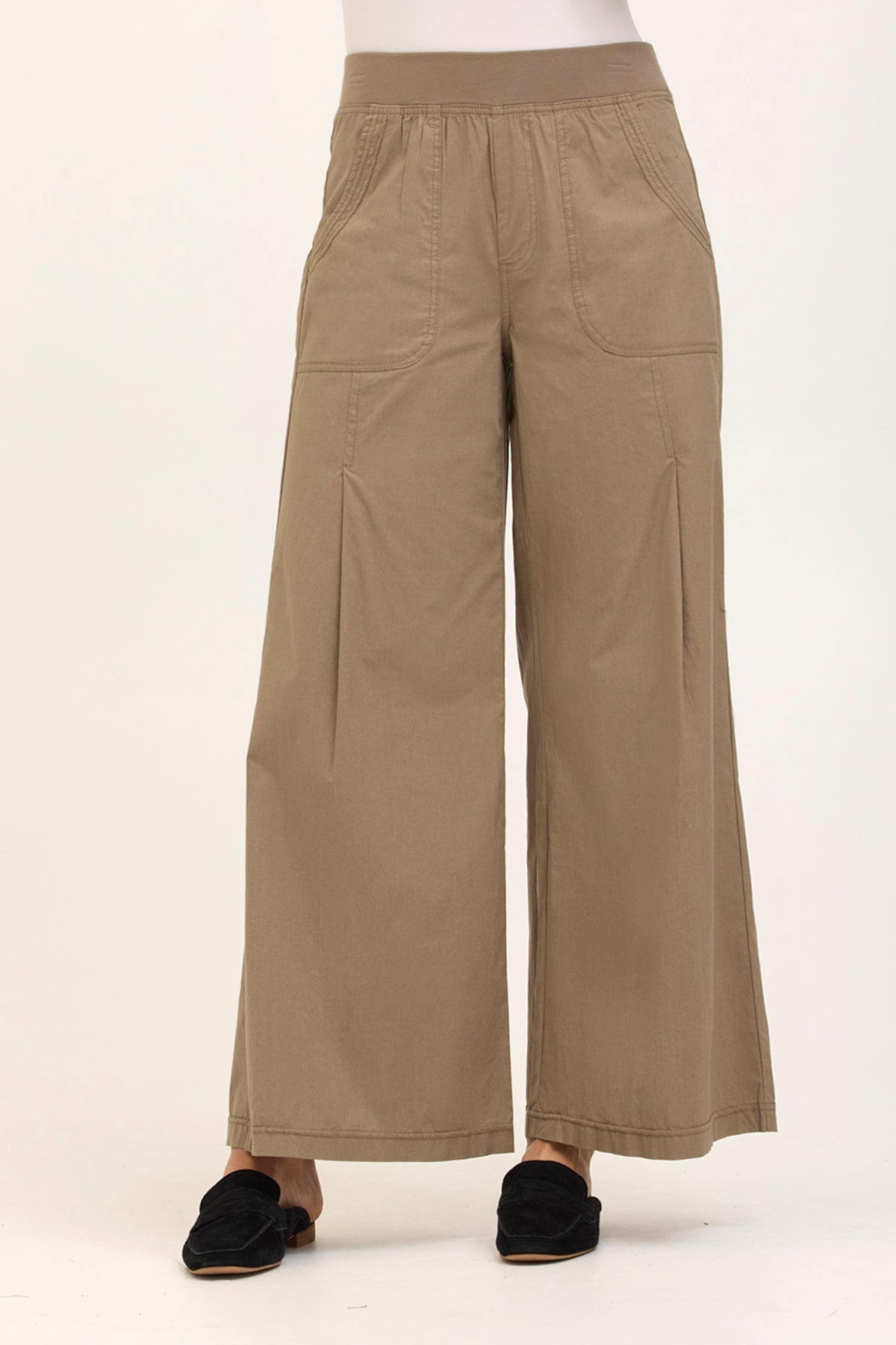 Wearables Core Dacia Stretch Poplin Wide Leg Pull-On Pant Truffle - XCVI