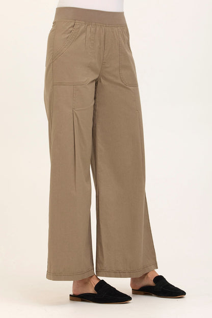 Wearables Core Dacia Stretch Poplin Wide Leg Pull-On Pant Truffle - XCVI