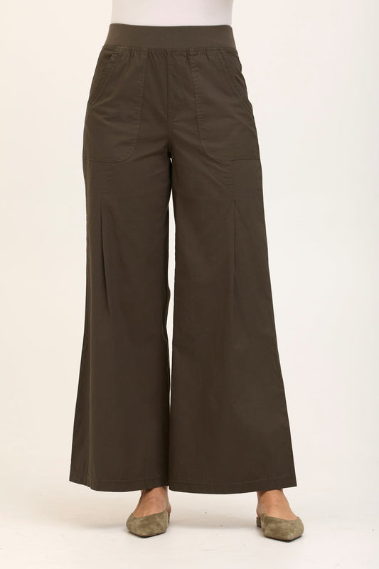 Wearables Core Dacia Stretch Poplin Wide Leg Pull-On Pant Olive - XCVI