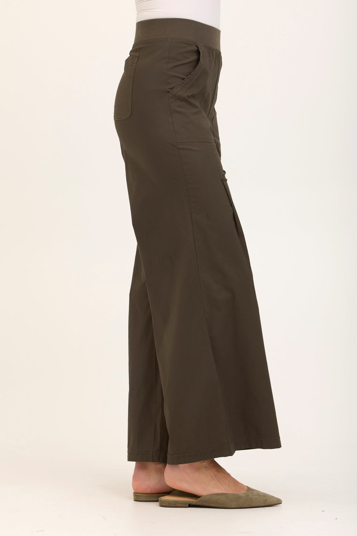 Wearables Core Dacia Stretch Poplin Wide Leg Pull-On Pant Olive - XCVI