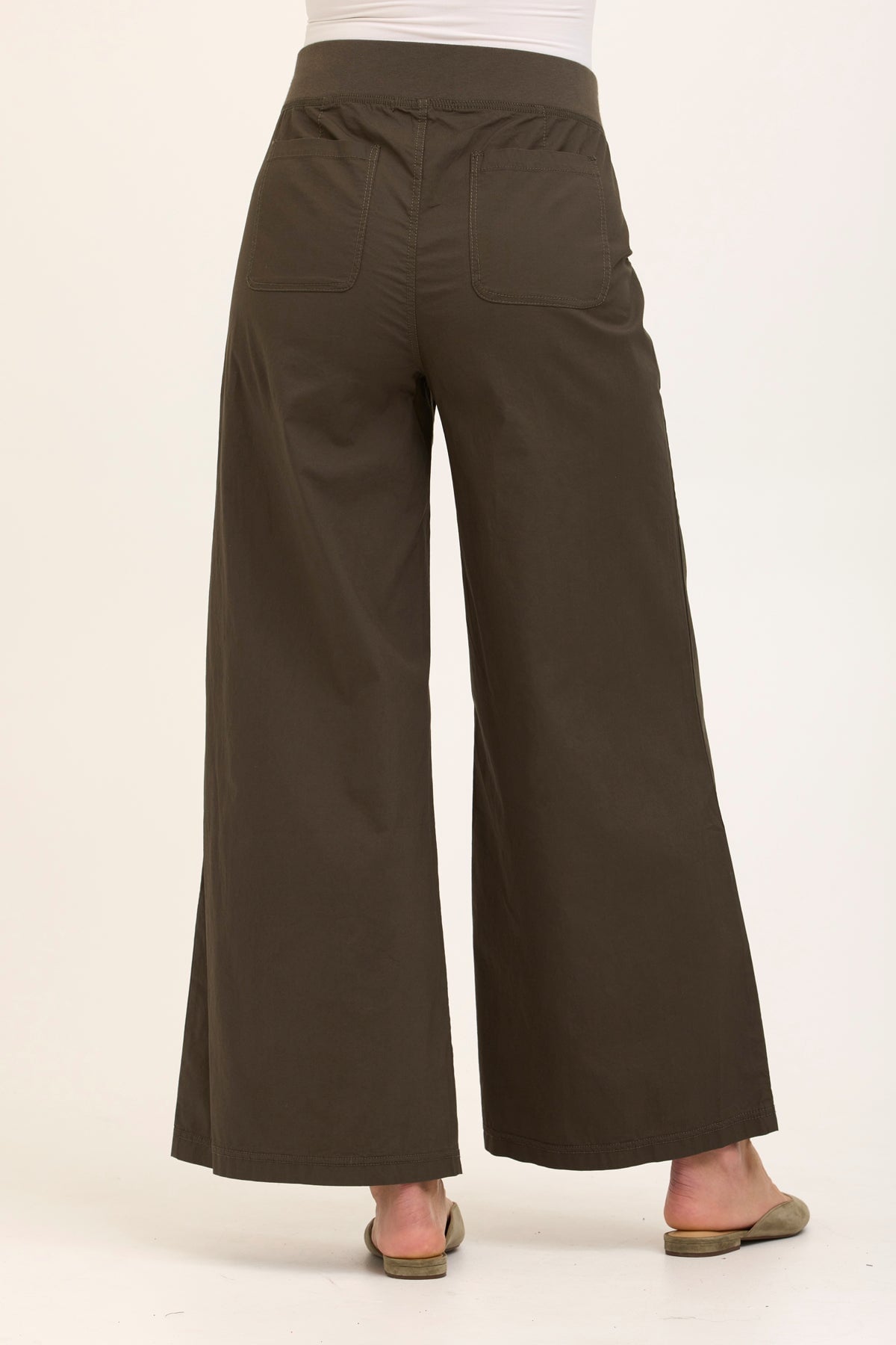 Wearables Core Dacia Stretch Poplin Wide Leg Pull-On Pant Olive - XCVI
