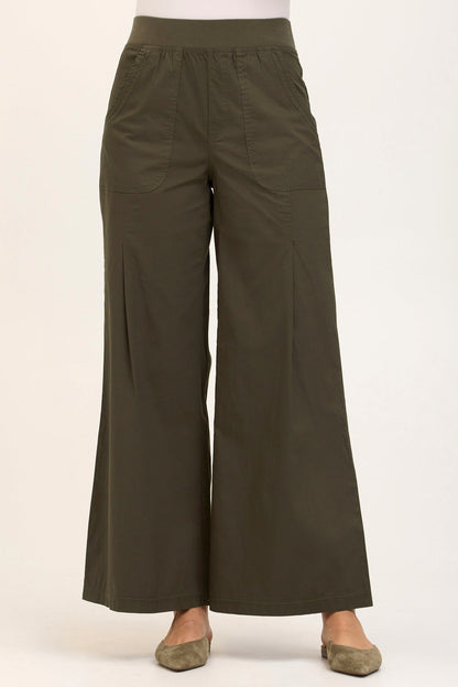 Wearables Core Dacia Stretch Poplin Wide Leg Pull-On Pant Olive - XCVI