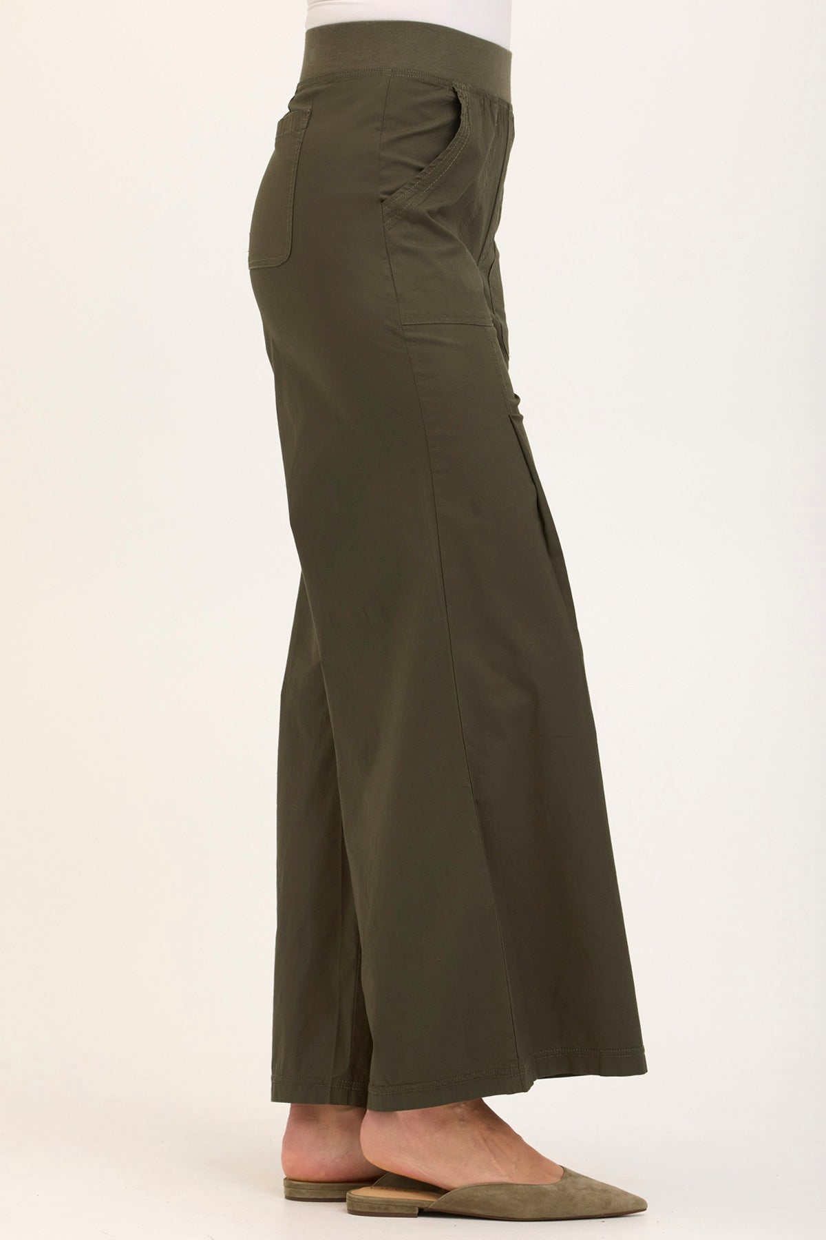 Wearables Core Dacia Stretch Poplin Wide Leg Pull-On Pant Olive - XCVI