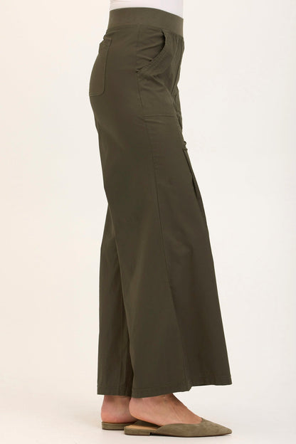 Wearables Core Dacia Stretch Poplin Wide Leg Pull-On Pant Olive - XCVI