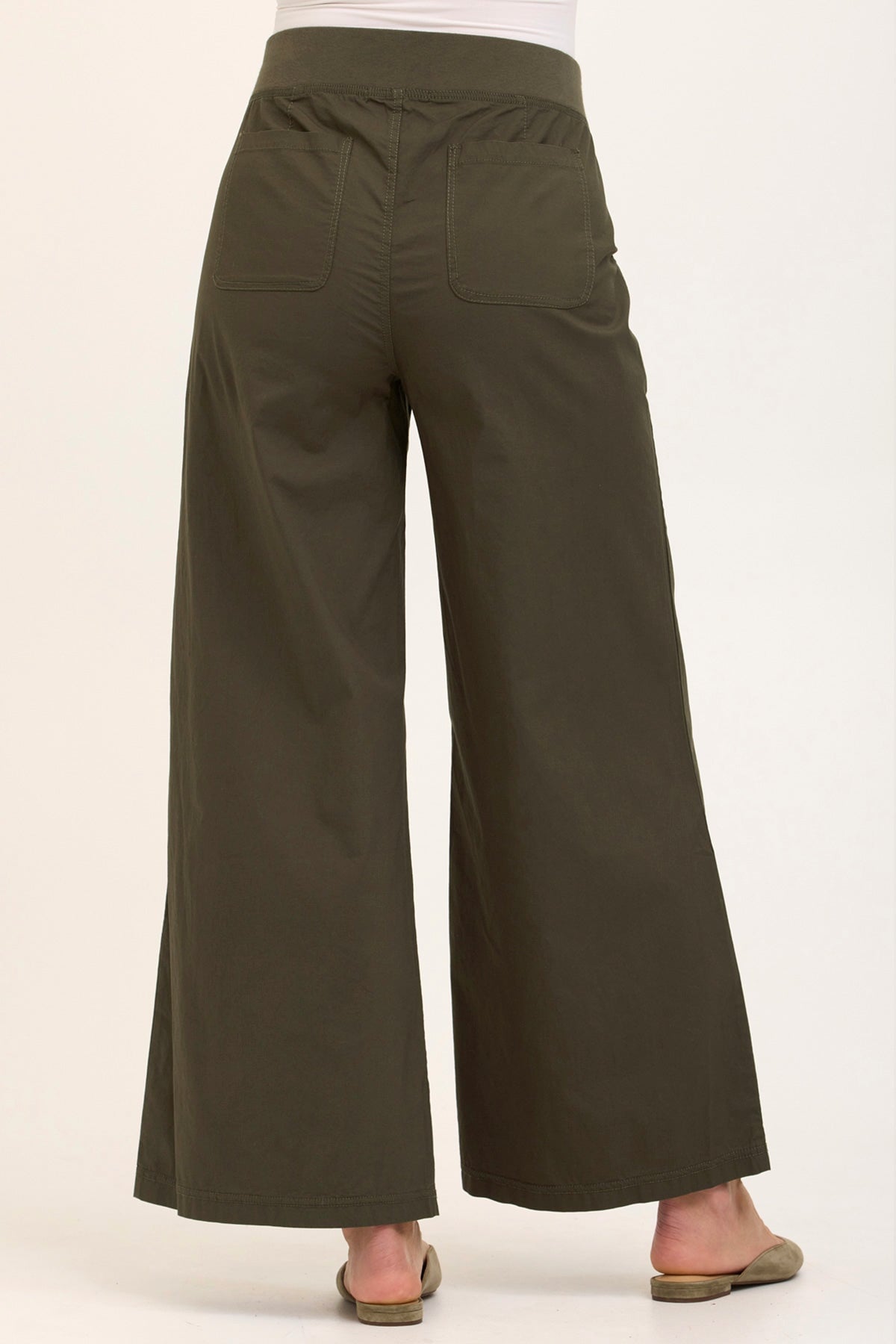 Wearables Core Dacia Stretch Poplin Wide Leg Pull-On Pant Olive - XCVI