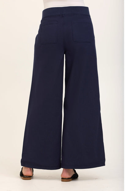 Wearables Core Dacia Stretch Poplin Wide Leg Pull-On Pant Navy - XCVI