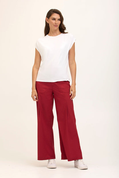 Wearables Core Dacia Stretch Poplin Wide Leg Pull-On Pant Crimson - XCVI